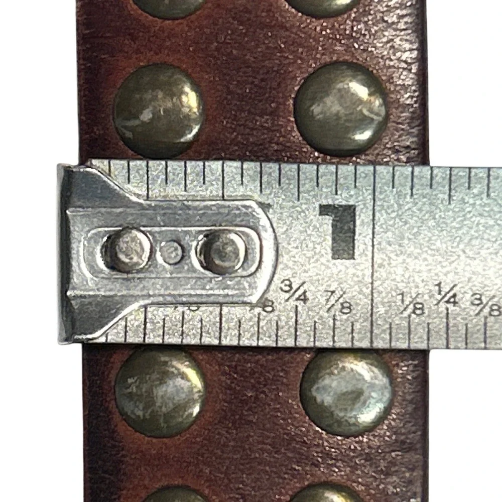 Gap Brown Genuine Leather Studded Belt Double Row Metal Studs Size M (28